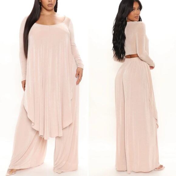 Fashion Nova Tops - Fashion Nova Slinky Pant Set 2X Beige